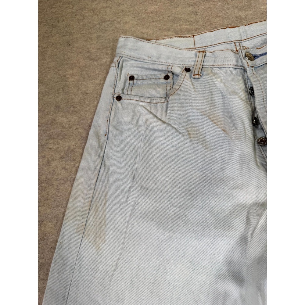 Levis 501 Jeans Mens 30x31 Blue Denim Logo Mid Rise Straight Leg Button Fly - Picture 3 of 16